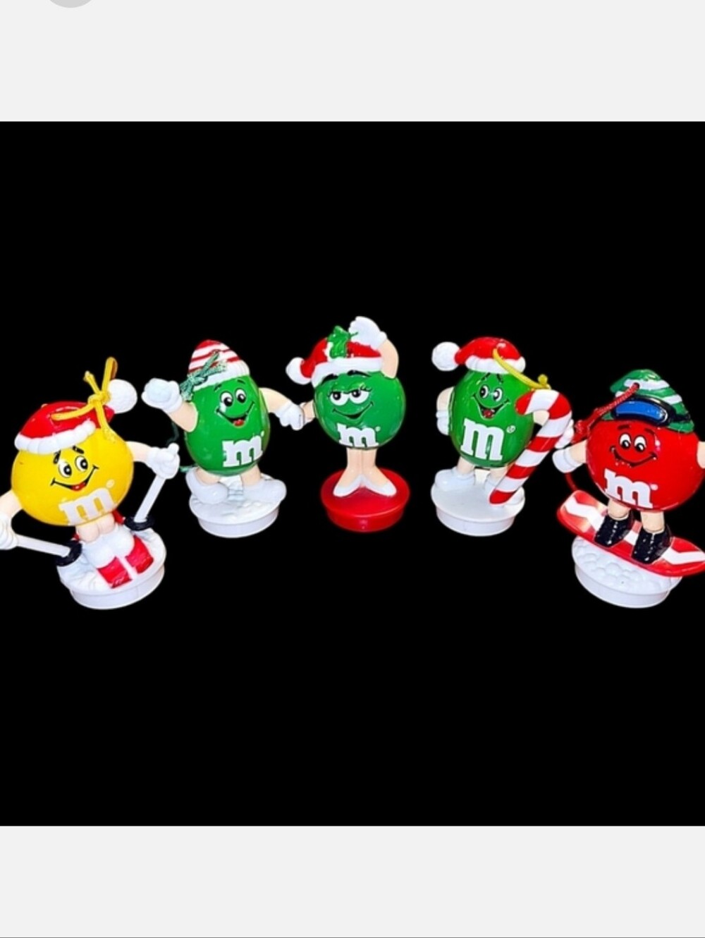Bundle of Five Vintage Mars Inc. M&M Christmas Ornaments 1991 to 1998
